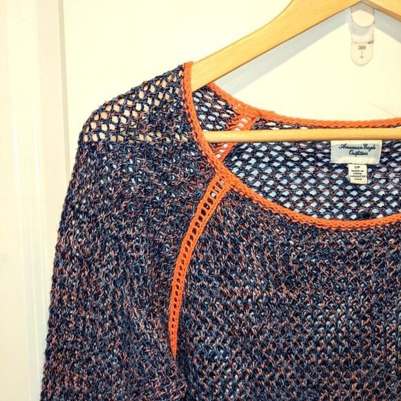 $5 Item American Eagle Outfitters S Open Knit Blue Purple and Neon Coral Sweater - Picture 6 of 8